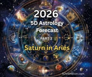 2026 5D Astrology Forecast cover with zodiac wheel and the text “Saturn in Aries” and “5DVibration.com”