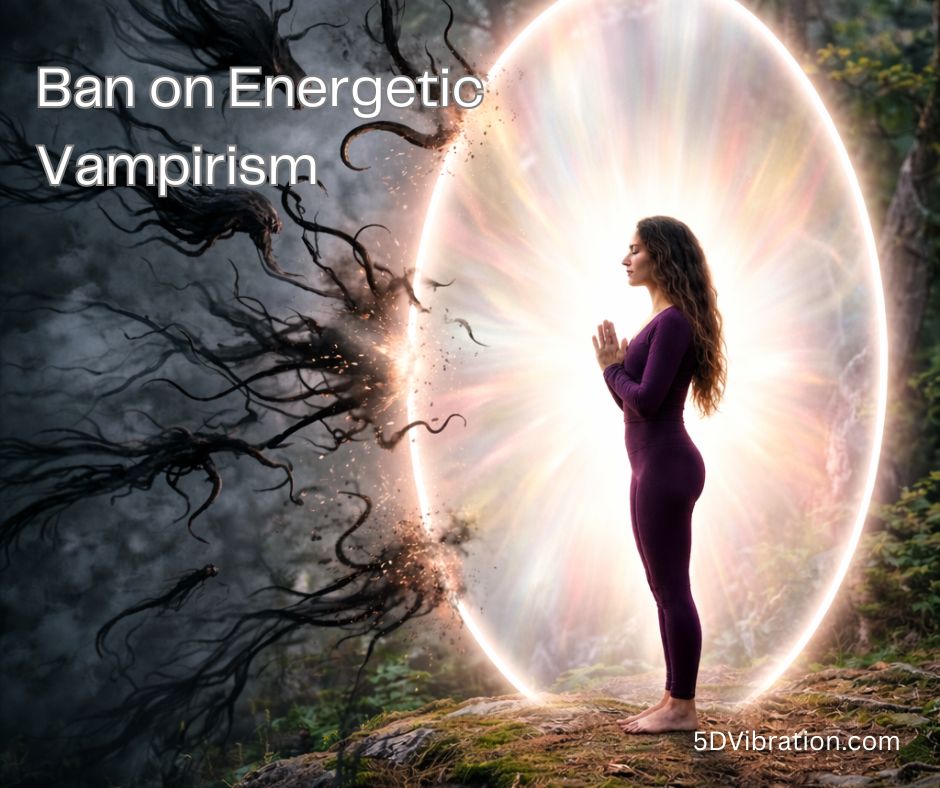 woman protected by a light energy shield stopping dark energetic entities – ban on energetic vampirism