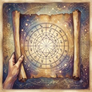 Hands holding an illuminated astrology chart for a Soul Plan Reading